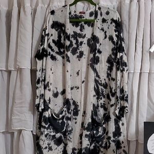 Black & White Tie Dyed Duster 51" long